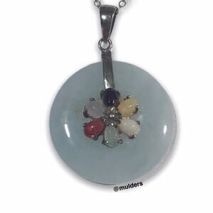 Vintage Sterling Silver 925 Jade Flower Necklace